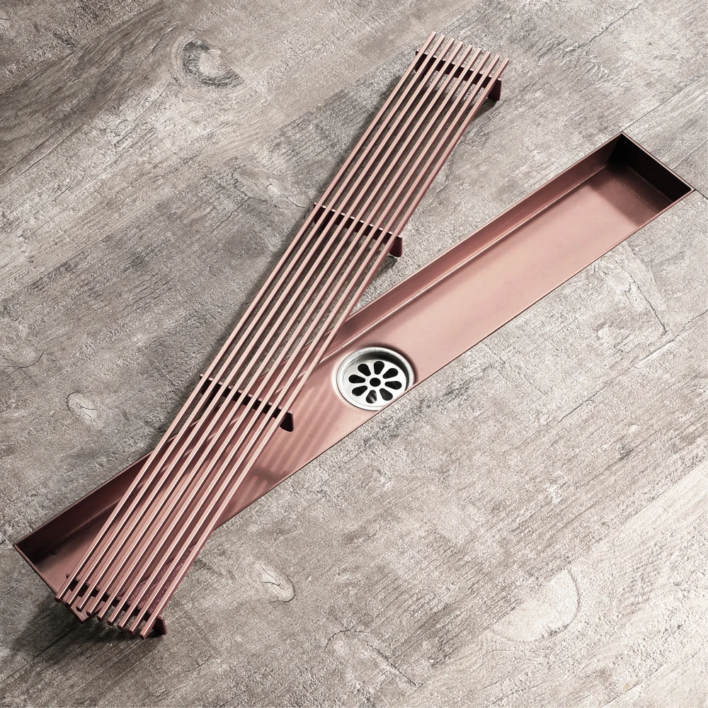 

Modern Rose Gold Linear Floor Drain Bathroom Grid Grate Shower Drains