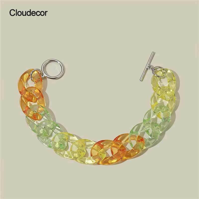 

2021 Trendy Acrylic Transparent Bracelet O T Clasp Ladies Bracelet Jelly Color Acrylic Chain Bracelet Accessories