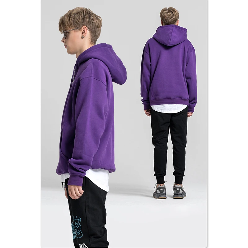 

330g solid color thick and velvet 26 color oversize hoodie and 330g drawstring solid color retro casual pants unisex, White, yellow, purple, black, fluorescent green