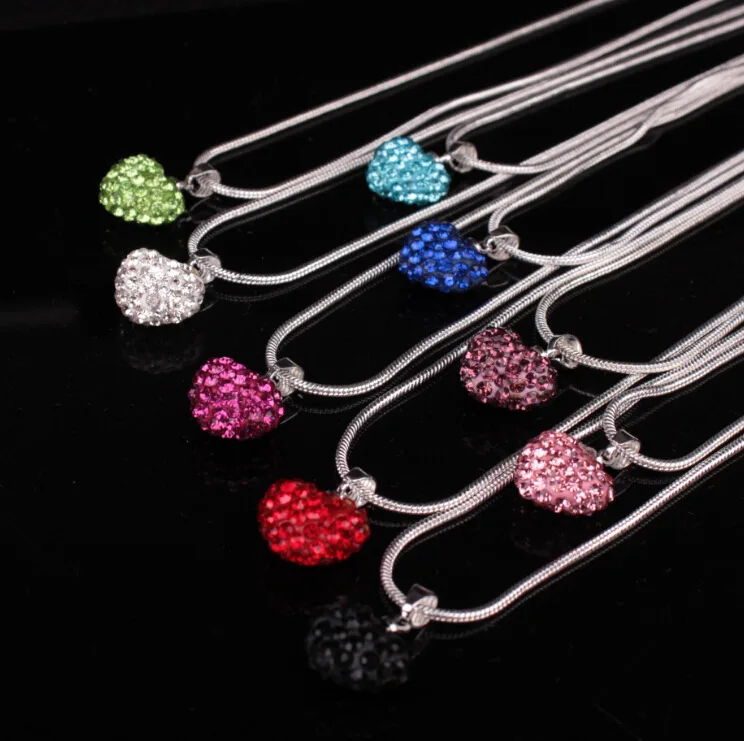

Wholesale Berry Small Heart WIth Crystal Diamond Drop Lady Pendant Necklace Party Gift For Girl