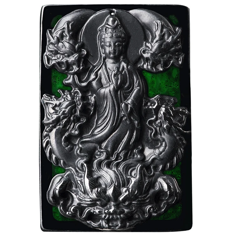 

Certified Grade A Natural Ink Cui Dragon Head Guanyin Jade Pendant Ice Type Ink Jade Pendant Jade Myanmar Wholesale