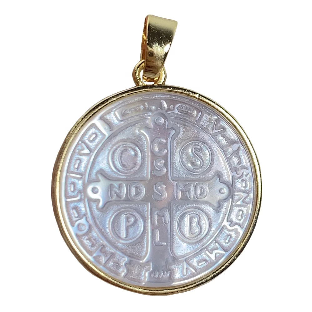 

Religious Round Jesus Cross Necklace Pendant Mother of Pearl Shell Women diy Jewelry Accessories, White