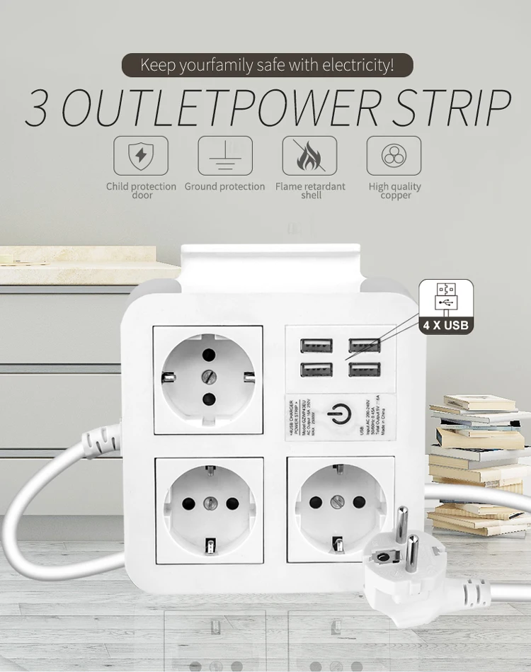 5usb Eu 2 Way Extension Socket Outlets Germany Korea Multi Usb Power ...