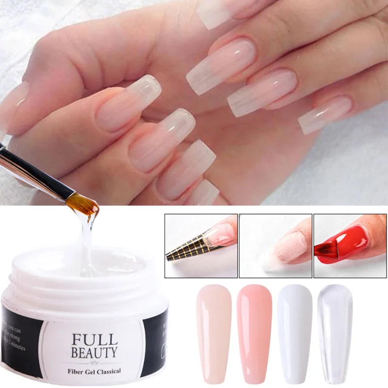 

15ML Professional Repair Nails Soak Off UV Builder Gel Fiberglass Poly Nail Extension Gel, Clear,white,light pink,nude pink