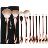 

10Pcs Rose Gold Acrylic Handle Angle Nose Contour Brushes Eye Brow Makeup Brush Set With Bag