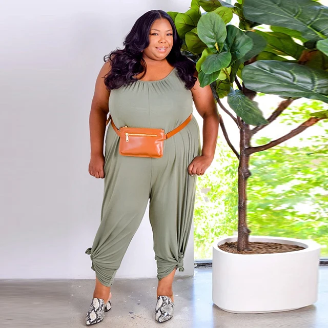 

Casual Scoop Neck Solid Baggy Sleeveless Spaghetti Strap Wide Leg Pants Jumpsuits Plus Size Jumpsuits Women 2021 -CY, Color: