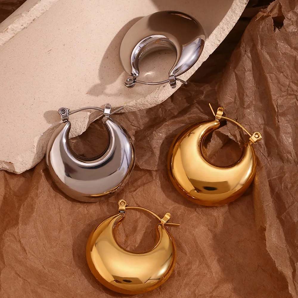 

Hollow Minimalist Earrings Gold Plated Stainless Steel Hoop Earrings Tarnish Free Earrings Wholesale Bulk