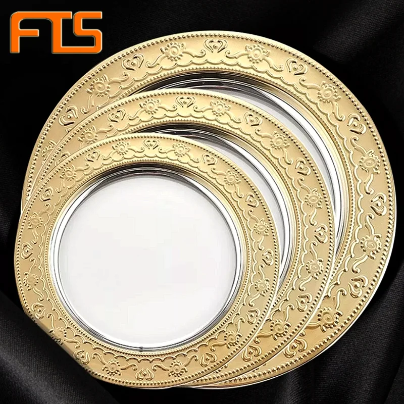 

FTS Food Tray Mirror Metal Stainless Steel Luxury Custom Gold Wholesale Cafeteria Catering Serving Trays