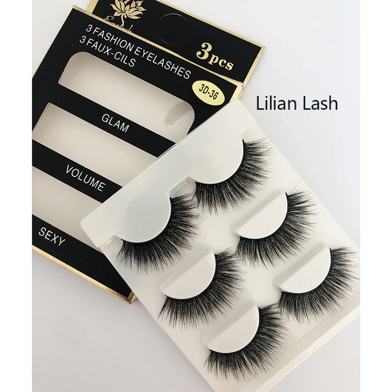 

3 pairs 3D faux mink eyelashes striplashes synthetic fiber lashes with lashbox customized