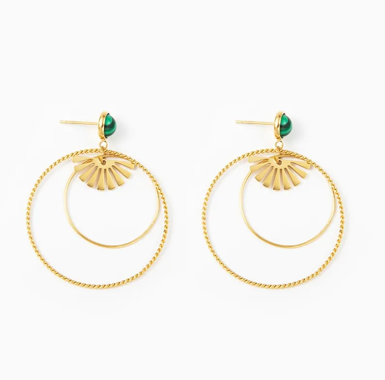 

Exquisite titanium steel earrings women's European and American exaggerated large hoop fan-shaped earrings 18K gold earrings