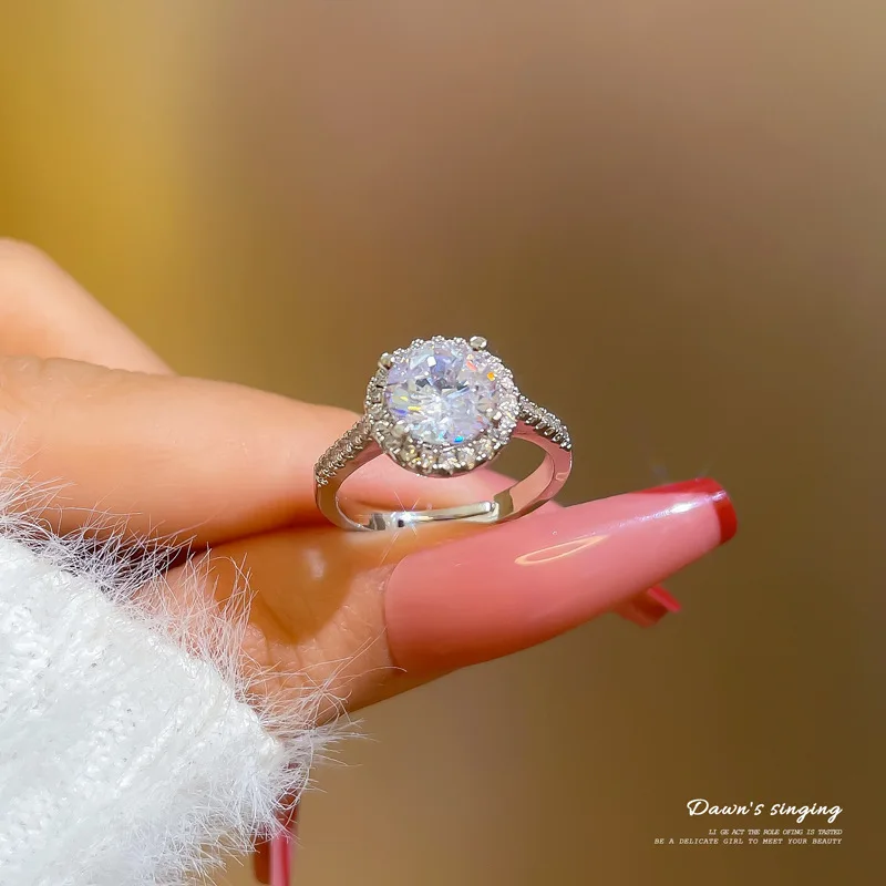 

Hotsales Women Dainty Gemstone Open Ring Sizable Silver Plated Bling Diamond Ring