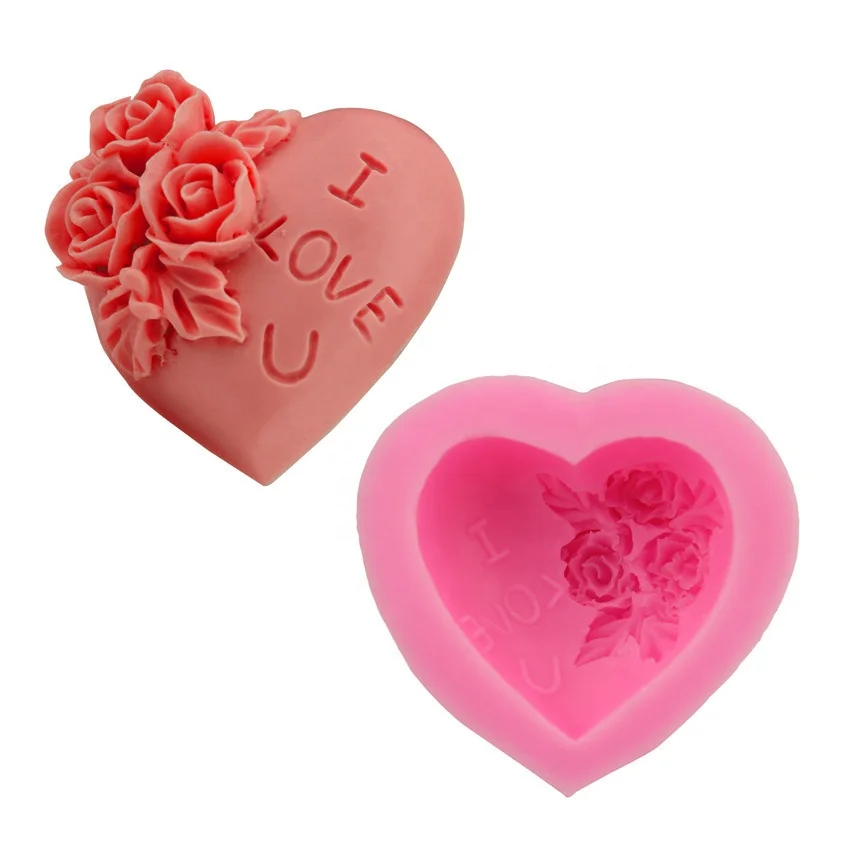 

Valentine's Day 3d Heart-shape Silicone Mold Rose LOVE Fondant Cake Chocolate Tools Candle Handmade Soap Molds Silicone, White and pink