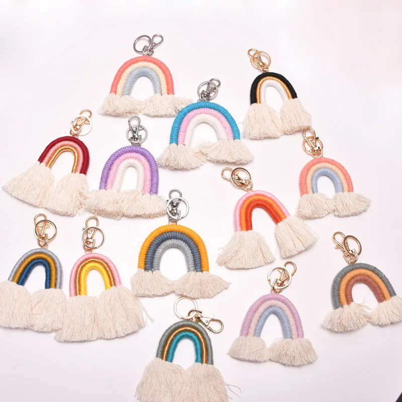 

Rainbow Macrame Keychains Bohemian Style Tassel Car Keyring Holder Bag Wallet Purse Decor Cuerda keyring