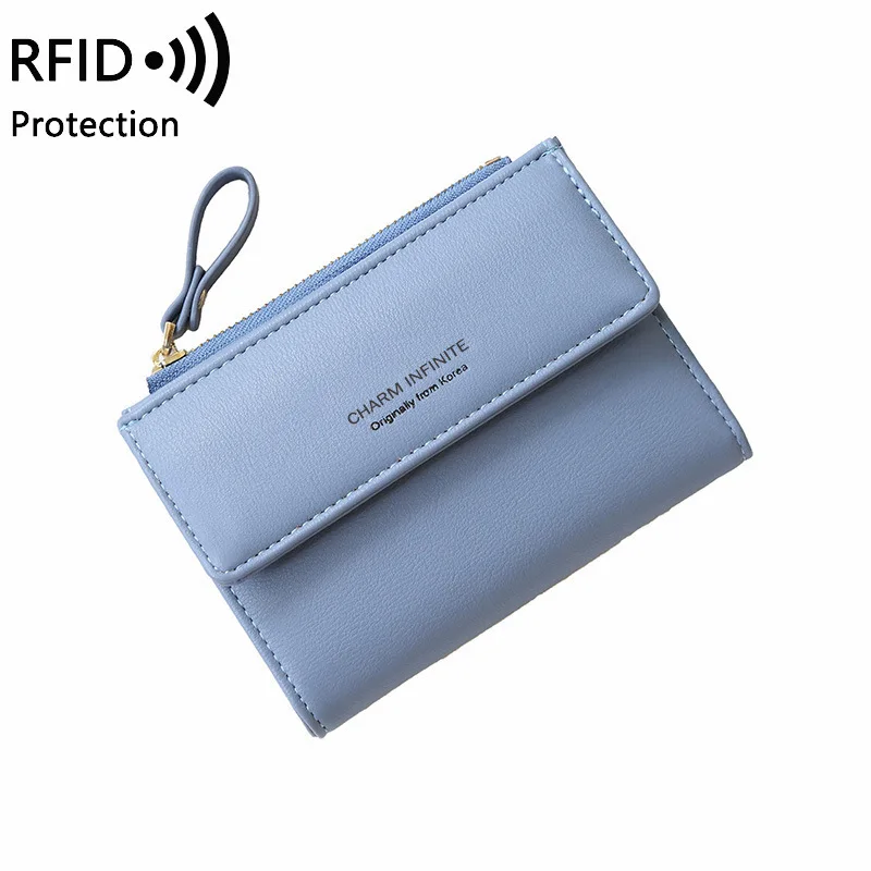 

fashion korea trendy short purse designer RFID bifold pu leather ladies wallet for young teen girls, Burgundy,black,blue,light green,pink,grey