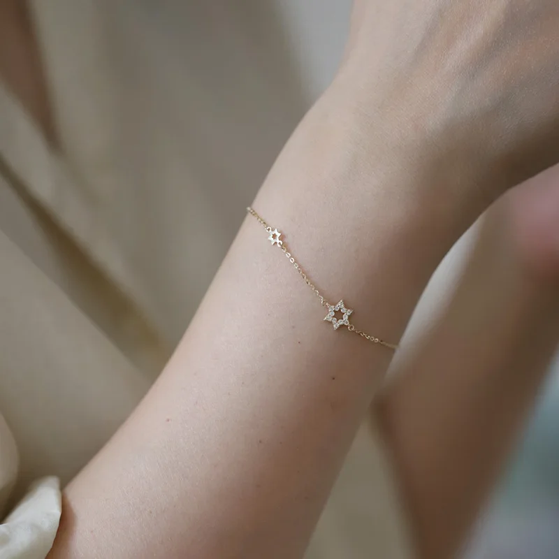 

Ins 14K Gold Plated 925 Sterling Silver Zircon Star Shaped Charm Bracelets For Women Girls Jewelry