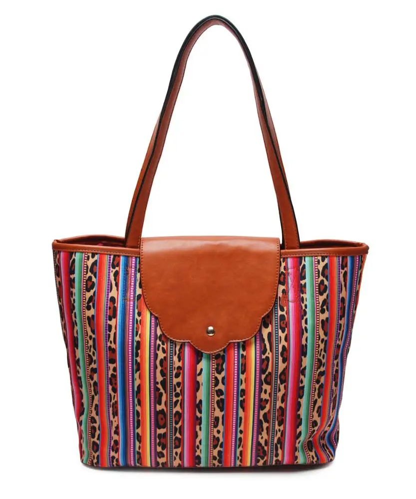 

RTS Private Design Wholesale New Arrival Scalloped Leopard Serape Tote Bag Woman Tote Bag With PU Tote Handle DOM1472, Accept custom made