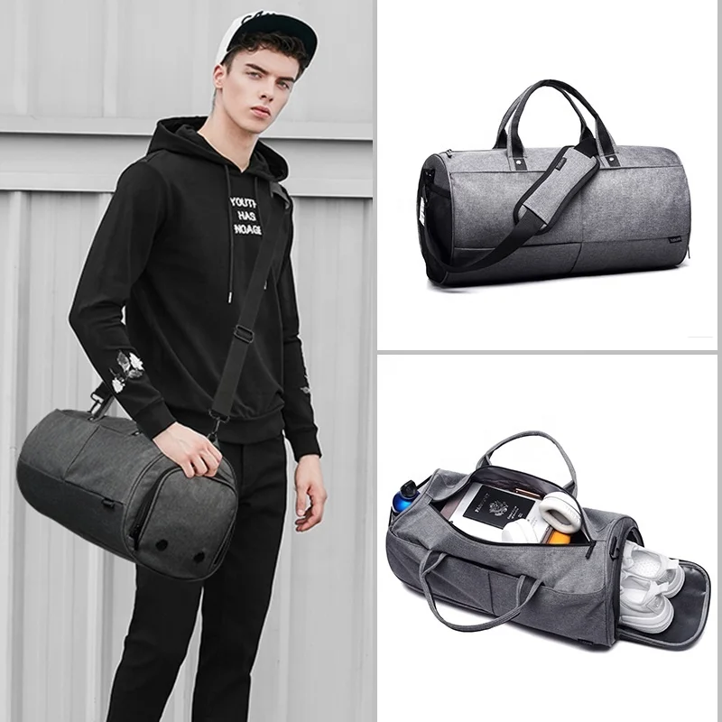 
Fitness Sports Training Bags Custom Logo Men Gym Bag Waterproof Travel With Shoe Compartment Gray/Black CF1698 