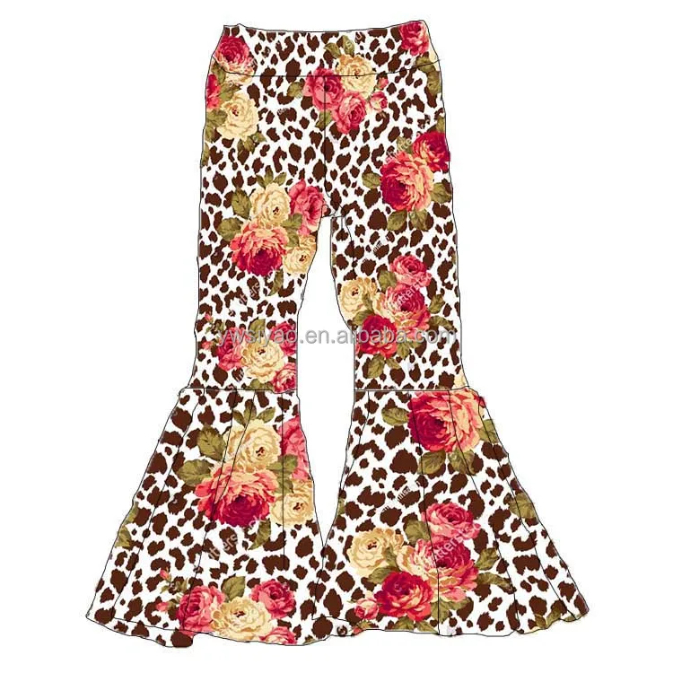 

2022 New Summer Leopard Floral Print Baby Girl Bell Bottom Pants Children Spring Casual Trousers Kids Flare Pants, As the picture