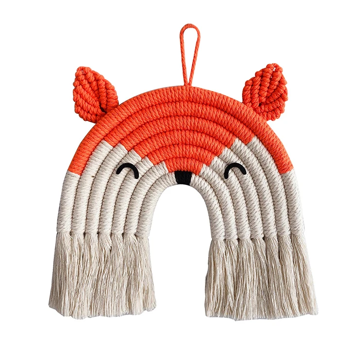 

Nordic handmade cotton kids room wall decor home accessories nursery woven hanging fox toy, Orange