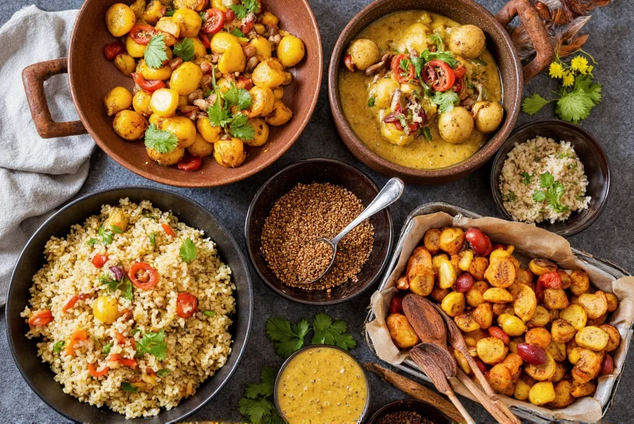 Various dishes featuring cumin seeds including curry, roasted vegetables, and spice blends