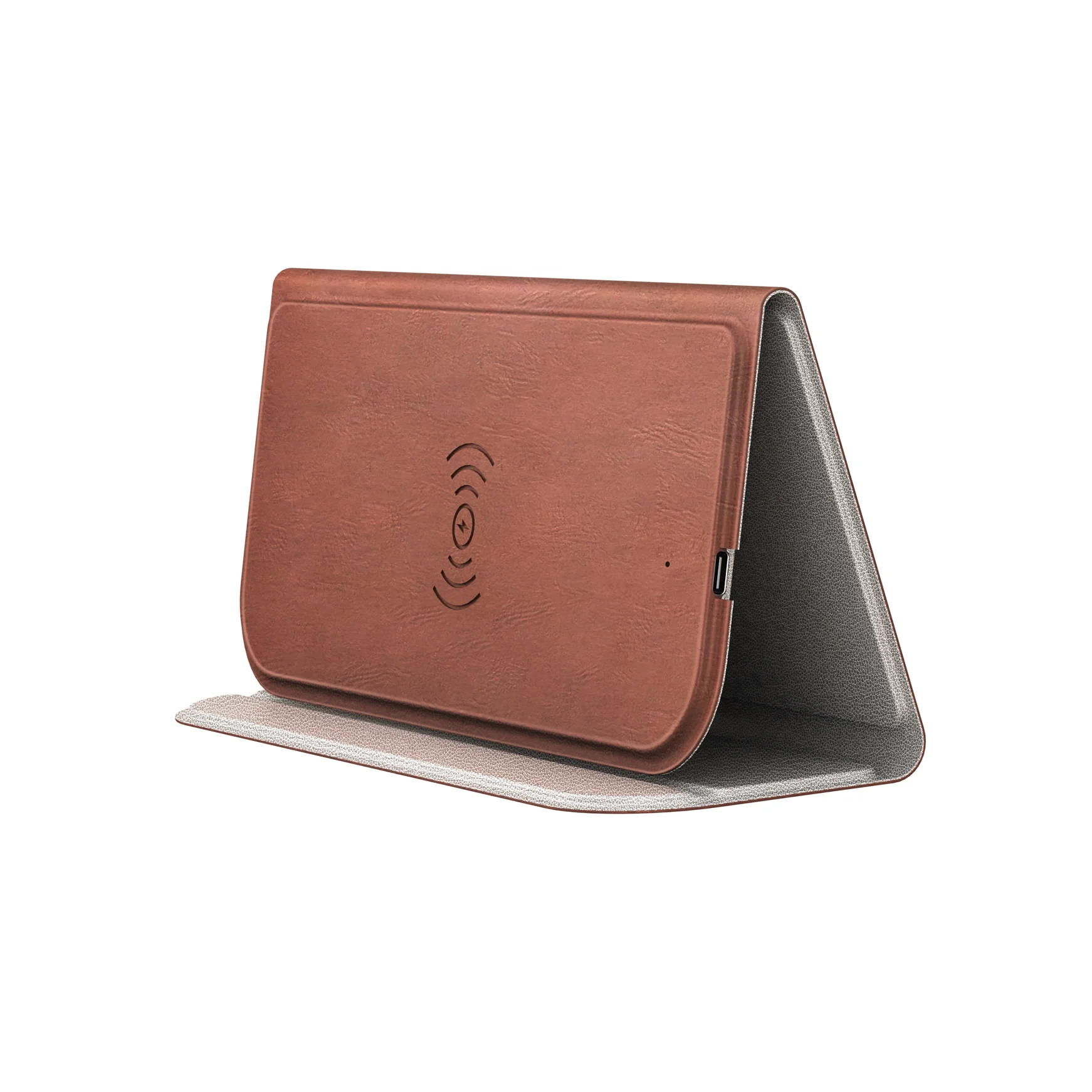 

15w foldable wireless charger mouse pad leather mouse pad small wireless mouse pad charger, Brown/gray