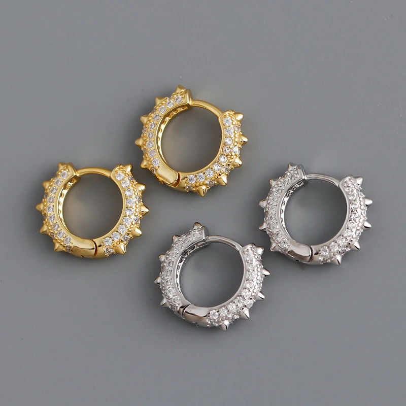 

2021 NEW Drop Shipping 925 Sterling Silver Punk Rivet Micro-Inlaid Personality Zircon Hoop Earring for women