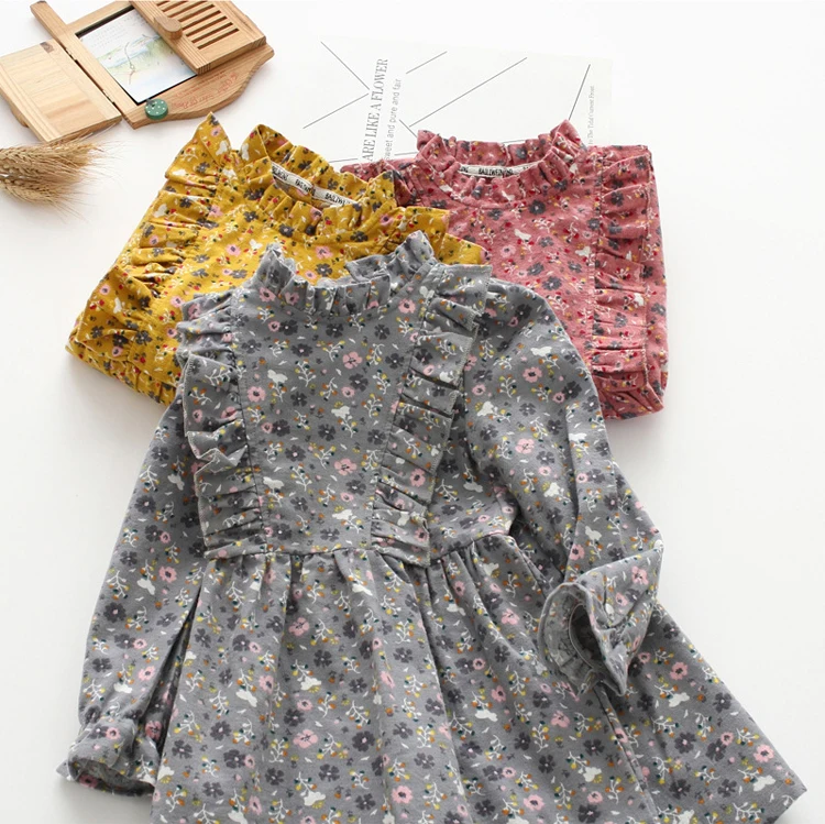 

2020 spring summer children long skirt clothing new long sleeve floral print baby girls dress, As picture shown