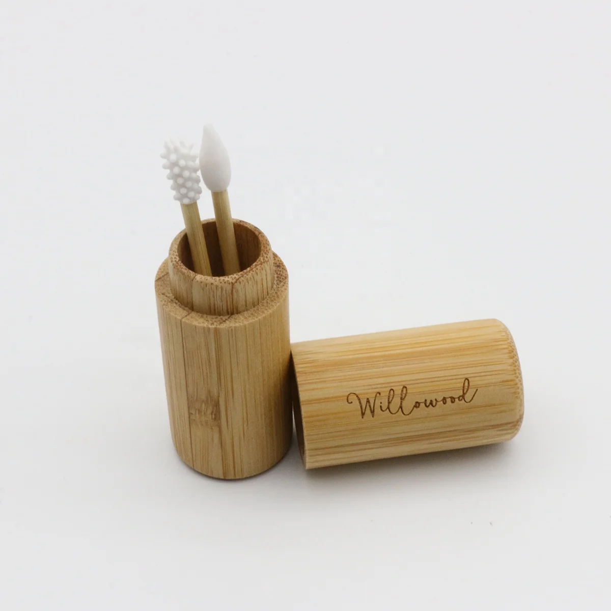

Factory Drectly Portable Double-headed Reusable Bamboo Ear Sticks with Bamboo Box Bamboo Silicone Cotton Swabs Silicone Ear buds