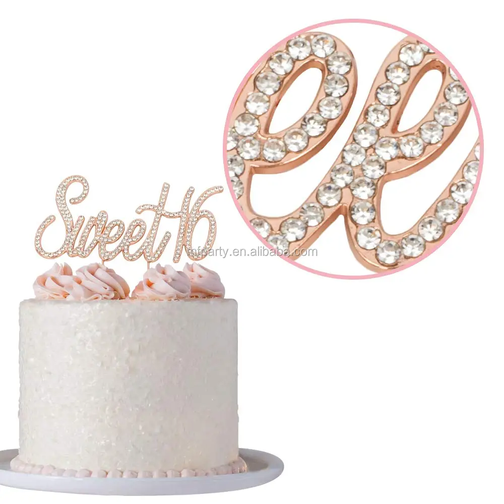 Sweet 16 GOLD Cake Topper  Premium Crystal Sixteen 16th Birthday Party 
