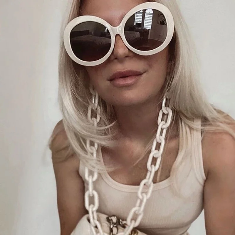 

2021 New Arrival Original Fashion Brand Desinger Chain Round Frames Retro Women Stylish Eyewear Shades Sunglasses Lentes De Sol