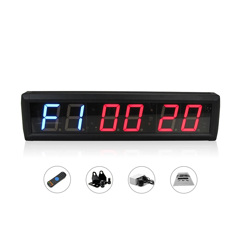 Gymnastic Interval Timer LED 6-Digit Wall Clock Remote WOD Exercise Support 