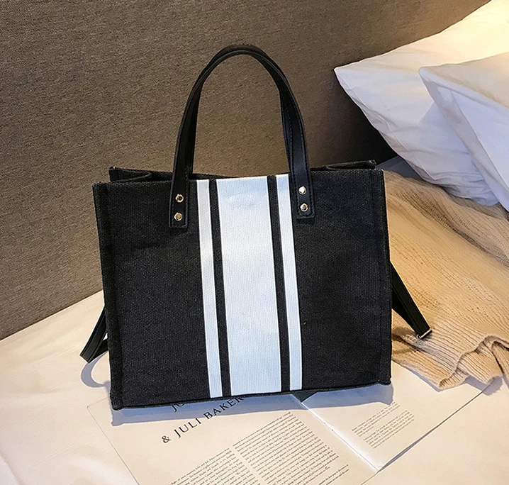 

New Color Matching Weaving Big Handbag Fashion laptop Women Handbag Straw canvas tote bag leather handle, Customized color