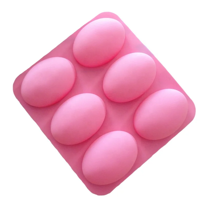 

6-Cavity Oval Egg Shape Silicone Baking Mold for DIY Cake Decoration Chocolate Pastry Muffin Bread Ice Cube Soap, Pink