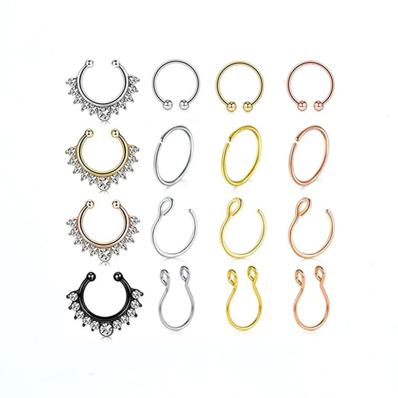 

Hot saling new non piercing nose ring stainless steel non piercing pungent clip combo set wholesale, As picture shows