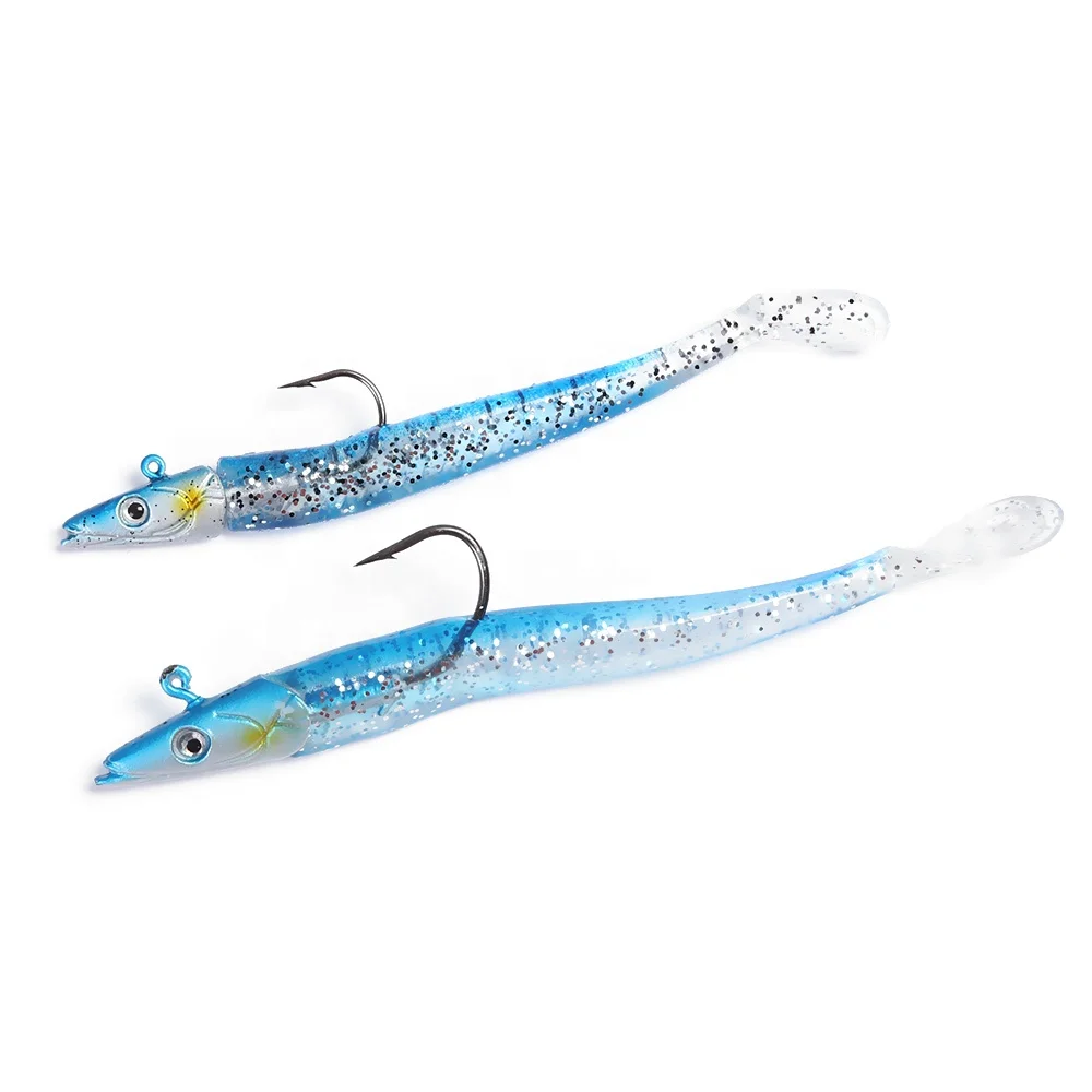 

TY 1 PC 10g 19g 34g Glow Eel Soft Lure Artificial Bait Silicone Sea Bass pike Rockfish Grouper Carp Fishing Lead Jig Head Tackle, 5 colors