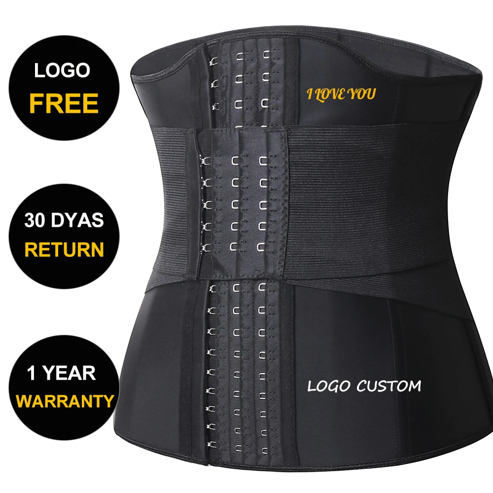 

1 Removable Strap New Design Slim Belt for Women Waist Trainer Shaper 9 Steel Bones Wrap Latex Waist Trainer Trimmer Belt, Black/customized