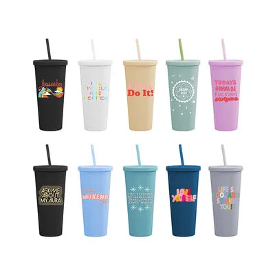 

650ml Acrylic Cups Double Wall Matte Plastic Bulk Tumblers plastic cup with straw, Showed as picturses