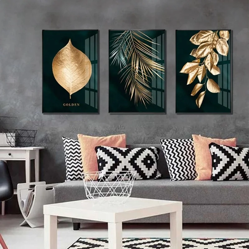 

Golden Leaves Wall Art Canvas Painting Gold Leaf Posters and Prints Modern Wall Art Pictures Home Bedroom Decor Cuadros