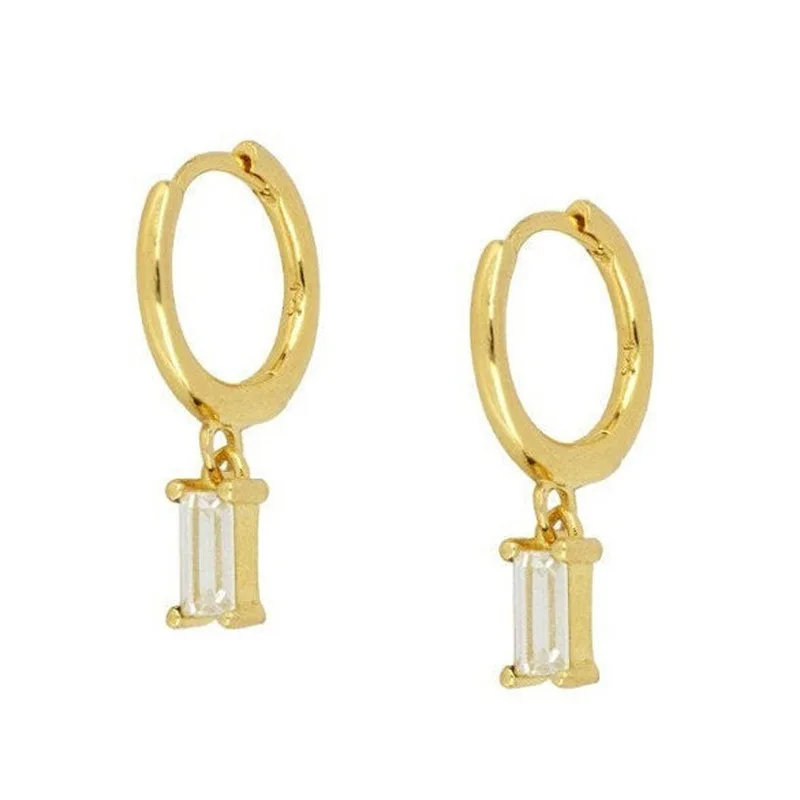 

Simple Fashion Real Gold Plated Geometric Diamond Drop Earrings Multi Color Rectangle CZ Zircon Huggie Earrings