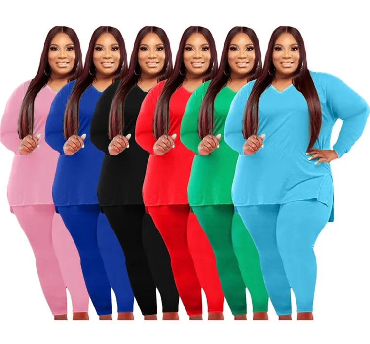 

Plus size two-piece fashion casual solid color women's sets two-piece women's sets