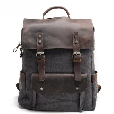 

YK02 Luxury crazy horse canvas leather school knapsack high quality travelling backpack bag