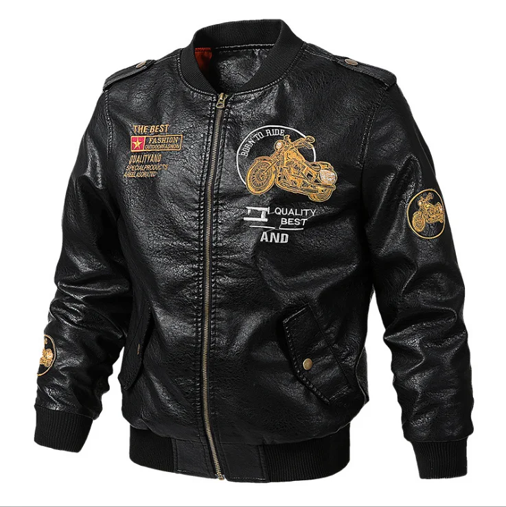

New spring ballsuit flying men's leather jacket large size loosely embroidered motorcycle men's coat