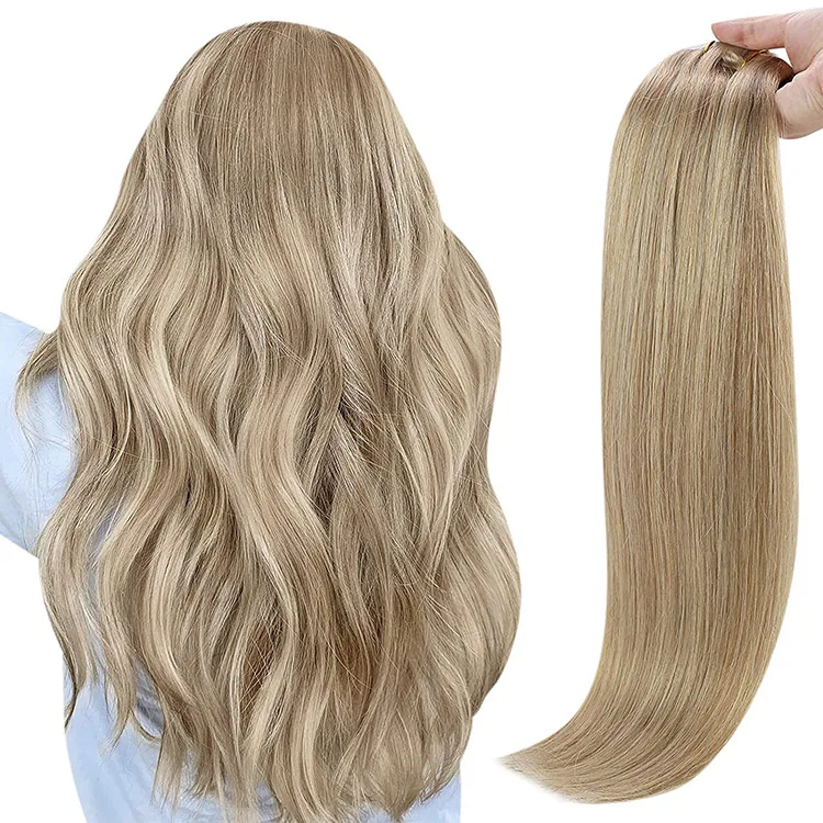 

Full Shine #16/22 Highlight Blonde Hair Extensions Clip in Wholesales Vendor Natural Seamless PU Clip Hair