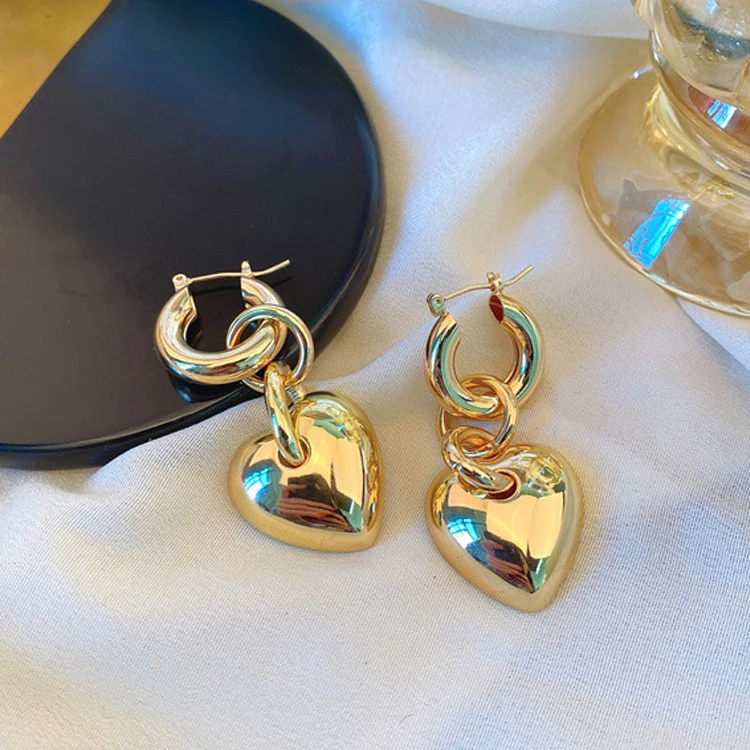 

Wholesale Trendy Gold Plated Circle Heart Hoop Earring Huggies Gold Heart Earrings, Picture