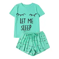 

Coldker Nightwear Women Pajamas Set Casual Shorts Short Sleeve Print Cotton T-Shirt Sleepwear Set