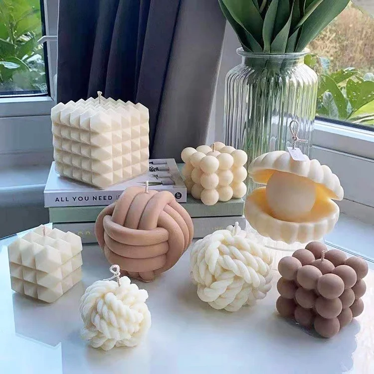 

Hot sale INS handmade colorful romantic cube ball private brand scented soy wax luxury candle molds