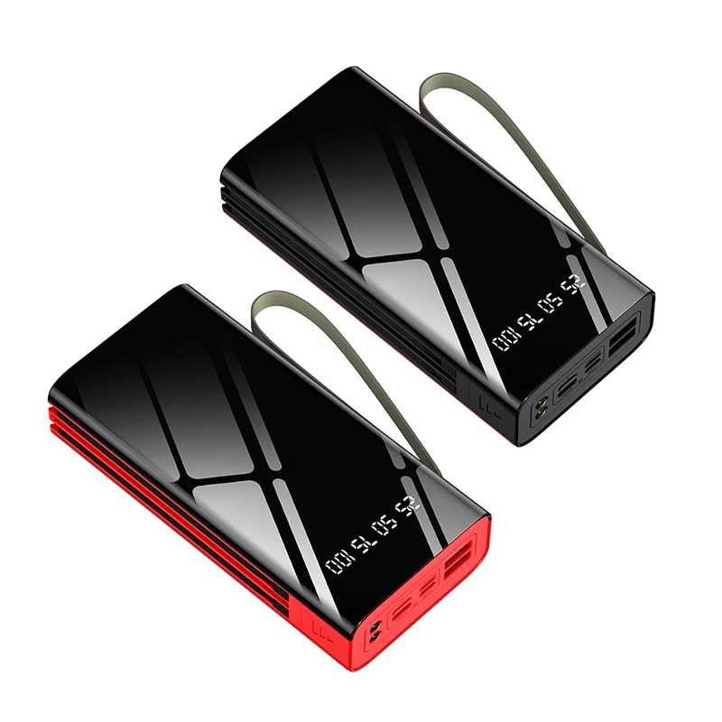 

30000 Power Banks High Capacity Powerbank Portable Built in Cables Power Bank for Smart Watch, Black/red