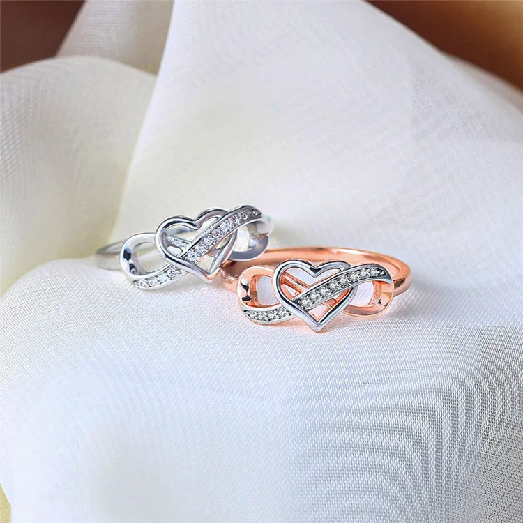 

European and American fashion color separation electroplating hollow heart-shaped infinite ring women's explosive zircon jewelry, Picture shows