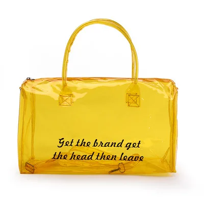 

Wholesale Stylish Letter Print Gym Bag Colorful Transparent PVC Ladies Clear Waterproof Travel Duffle Bags, Green,yellow,orange,red,pink