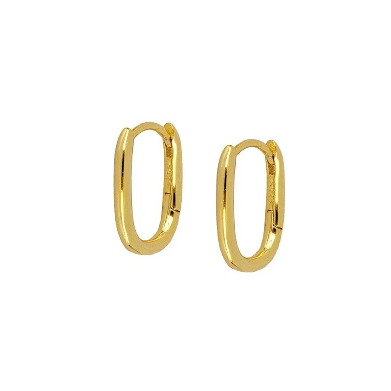 

Canner 18K Gold Plated High Quality Classic Simple Design Glossy Oval S925 Sterling Silver Hoop Earrings